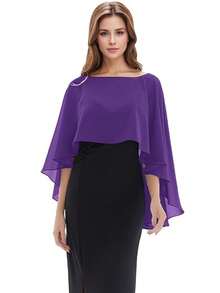 一件优雅女士雪纺披肩/围巾，柔软伴娘披肩，抗皱短前长后纯色雪纺披肩，婚礼罩衫，不对称披肩，多功能套头衫，适合伴娘、婚礼、正式场合、春夏秋季连衣裙穿着。 - 彩色 - 查看 10