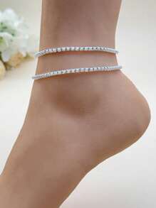 1 set/Múltiple Pulsera de tenis con banda elástica y perlas falsas, color dorado 3MM
