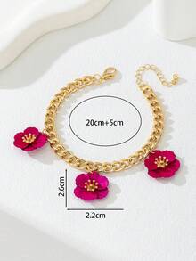 1 件粗链多巴胺主题双层三叶花脚链，充满活力的夏日海滩度假，适合女性、派对、约会、日常穿着的礼物 - 玫紅色 - 查看 6