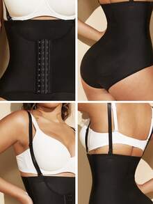 1pc Women Waist Trainer, Slimming High Waist Back Button Closure Shapewear Bottoms - Black - View 6