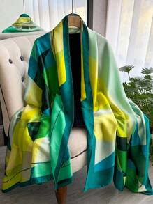 1 件女士几何印花仿丝围巾，时尚百搭防晒披肩，旅行和日常装饰，春秋