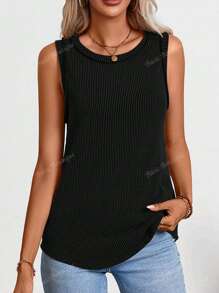 Women's Round Neck Ribbed Vest Top Summer