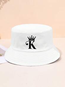 2pcs/1pc K Letter Printing Reversible Bucket Hat Casual Holiday Beach Sun Hat For Travel Valentine's Day Valentines - Multicolor - View 15