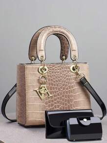 [Bolsa com Estampa de Crocodilo de Luxo] Bolsa Tote com Estampa de Crocodilo Elegante e de Luxo - Bolsa de Moda Feminina, Bolsa de Ombro, Bolsa Transversal