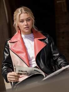 Women's Vintage PU Leather Jacket For Fall And Winter With Belt Leather Women's Jacket