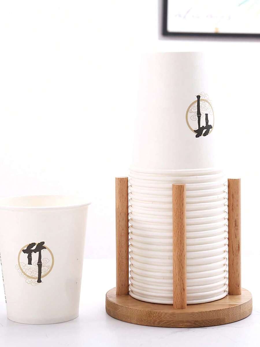 1pc Bamboo Wooden Cup Storage Rack, Creative Round DIY Household Cup Holder For Disposable Paper Cup
