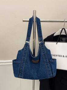 2025 New Arrival Small Batch Washed Canvas Underarm Bag With Dual Side Pockets, Fits Keys, Lipstick, Suitable For Commuting, Shopping, Dating, Casual Daily Use With Relaxed Fit