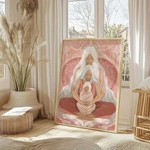 祖先疗愈 - 精美艺术版画，祖母，母亲，孩子，婴儿，世代相传，助产士，礼品插画海报，墙面装饰，灵性分娩，无框 - 彩色 - 查看 2