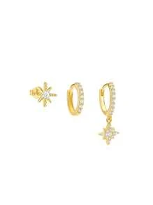 1/3 Stücke Set Kleine Creolen Ohrringe für Frauen in Goldplattierung, glänzende Stern-Creolen mit Kubikzirkoniabesatz für Ohrknorpel, Ohrpiercing-Schmuck für Frauen und Mädchen als Geschenk