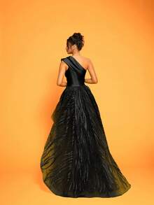 Novo vestido de coquetel elegante de alta qualidade com decoração de laço e decote assimétrico, vestido de festa, vestido para convidada de casamento, vestido formal, vestido de noite, vestido longo