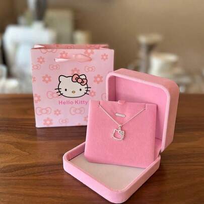 Sanrio 3pcs Set: Hello Kitty Pendant Necklace, Dainty Ring, Collar Necklace - Gift Box & Bag, Great For Bestfriend, Girlfriend, Birthday, Valentine's Day, Christmas Gifts