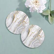 6pcs/Set Gold Marble Coasters, 4 Inches (10.16cm) Diameter, Designed For Drinks, Made Of Absorbent Rubber Material With Non-Slip Bottom, Ideal For Home Kitchen Or Bar Decoration, Also Great Housewarming Gift