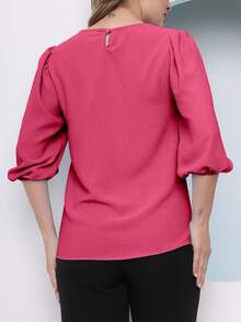 Women's Blouse With 3/4 Sleeves In Plain Dune Fabric - Dusty Pink - View 3
