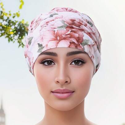 1 件女士泳帽防水长发游泳帽，弹力印花沙滩泳帽，褶皱色块，沙滩必需品，沙滩配件，泳池浮球