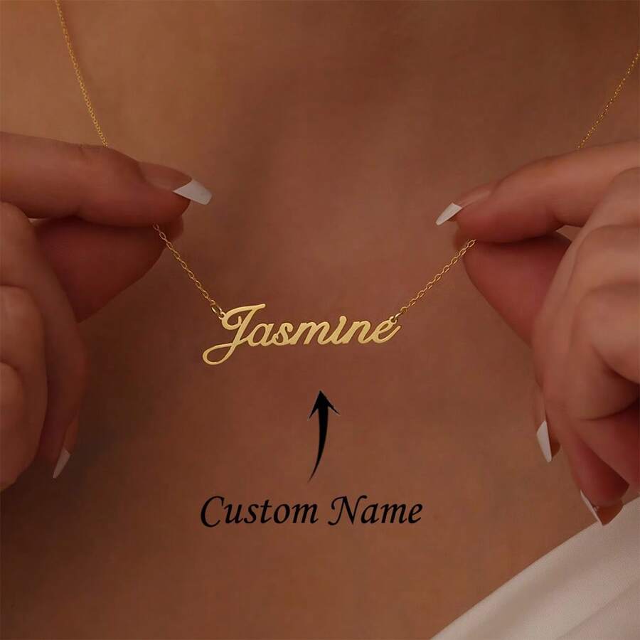 Customizable "Jasmine" Golden-Tone Necklace - Minimalist 304 Stainless Steel, Perfect For Casual Attire & Gifting, Gift Necklace|Elegant Accessory|Custom Nameplate