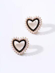 1 paire de boucles d'oreilles style vintage avec pendentif en forme de cœur et faux diamants verts, convient pour le banquet et les tenues de mariage