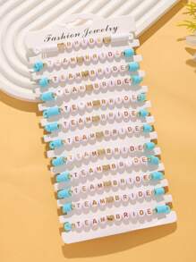 12pcs Set Fashion CCB Soft Clay Resin English Letter & Heart Charm Bracelets, Suitable For Bridesmaids, Daily Wear, Weddings, Engagements, Parties, Gifts For Women