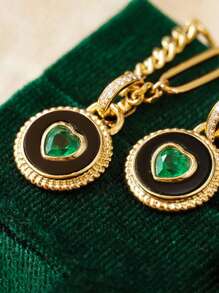 1pc 925 Sterling Silver Green Heart Cubic Zirconia Round Pendant Necklace, Elegant Vintage Style, Versatile For Women, Suitable For Daily Wear, Festivals, Party Gifts