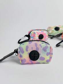 1pc Pet Walking Printed Trash Bag Dispenser, Fashion Dog Poop Clean-Up Bags, Leash Clip On Waste Bag Holder