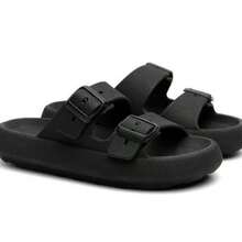 Men's Slide Cloud Buckle Slippers New Arrival Comfortable Flat Sole - 黑色 - 查看 2