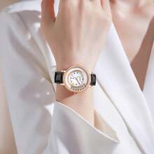 TIRENSE 1pc Elegant Rhinestone Leather Watch Waterproof Quartz Movement Fashionable Women's Watch