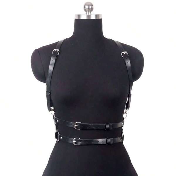 1pc Women's Sexy Gothic Style PU Leather Camisole With Suspender Belt
