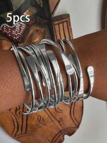 5/10pcs Luxury Retro Boho Adjustable Stackable Bracelets, Golden Cuff Bracelets For Women Men Daily Party Holiday Chunky Jewelry Gift - Multicolor - View 16