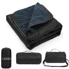 1pc Outdoor Products Polar Fleece Polyester Camping Blanket Waterproof Thickened Portable Picnic Mat Moisture-Proof Machine Washable Black - Black - View 2
