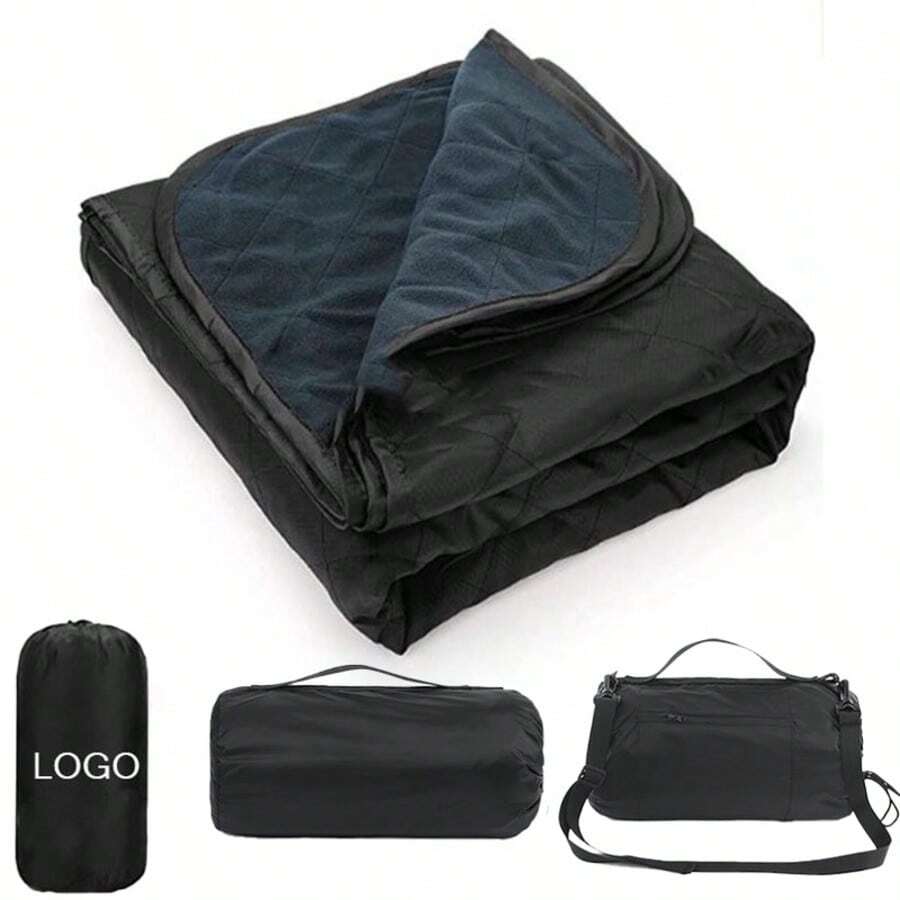 1pc Outdoor Products Polar Fleece Polyester Camping Blanket Waterproof Thickened Portable Picnic Mat Moisture-Proof Machine Washable Black