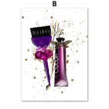 1 pieza Regalo Moderno Arte de pared para salón de belleza, peluquería, manicura - Pintura en lienzo estilo nórdico de pósters y cuadros para decoración de salón de belleza, opcional con marco - Multicolor - Ver 42