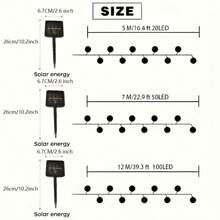 Solar-Powered Crystal Globe String Lights - 20/30/50/100/200 LED, 16.4/22.9/39.3ft Outdoor Decor For Halloween, Christmas, Thanksgiving, Weddings & Garden Parties - Warm White, Colorful & Single White Options, IP44 Waterproof