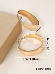 1pair Exaggerated Round Hoop Earrings For Women, European & American Style, Metallic Ear Studs Jewelry - Yellow Gold - View 7