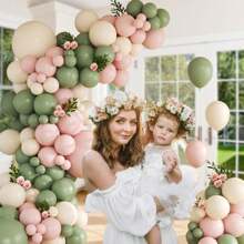 96pcs Pink & Green Balloon Arch Garland Set, With Light Green & Pastel Pink & Ivory Balloons, Suitable For Birthday, Bridal Shower, Party, Boho Baby Shower Decoration