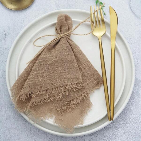 10/30pcs Plain Color Wedding Napkins, 32*32cm/12.6*12.6in, Tassel Fringe, Multi-Color, Soft Squared, Handmade Vintage Linen Cloth, Daily Use Dinner Mat, Washable & Reusable For Birthday, Party, Decoration