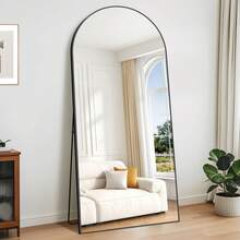 Arched Full Length Mirror, 192 X 85 Cm Wall Mirror, Standing Or Leaning Full Body Mirror With Aluminum Alloy Frame, Suitable For Bedrooms, Hallway Or Cloakroom, Black - Gold - View 7