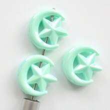 10pcs 27mm Color Plated AB Star & Moon Shape Straight Hole Beads, DIY Beaded Mobile Chain, Bag Charm, Keychain Materials & Accessories