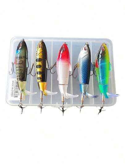 kit 5 Iscas Artificiais Giratória Elice Tucunaré Trairá + Estojo