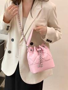 Women's Fashion Chain Bucket Shoulder Bag - Pink - View 8
