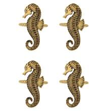 4pcs/Set Vintage Gold Seashell, Starfish, Seahorse & Lobster Sea Life Series Napkin Rings, Table Decor