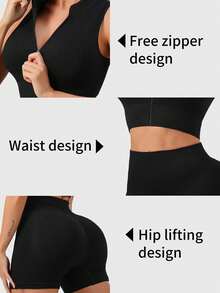 1 套臀部修身、高弹力、提拉短裤，内置罩杯垫，双拉链设计，适合春夏季的休闲紧身裤，适合休闲、运动、瑜伽等多种场合