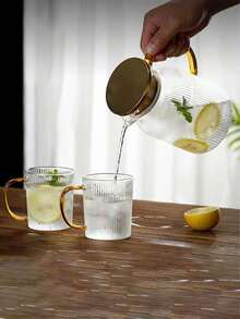 1pc Large Capacity Heat-Resistant Hammered Glass Cold Water Pitcher, Borosilicate Glass Vertical Stripe Cold Water Jug For Home Use - Multicolor - View 12