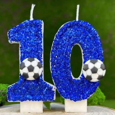 New Handicraft Creative 0-9 Blue Candles Football Birthday Cake With Drip-Prevention Tray Party Anniversary Cake Decoration