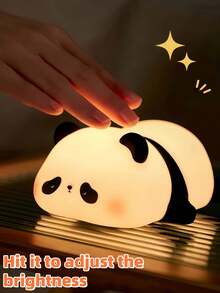 可爱熊猫小夜灯带白噪音，趣味 LED 柔和小夜灯，柔软硅胶婴儿房小夜灯可充电 LED 触摸灯，3 级可调光儿童房 - 黑色 - 查看 3