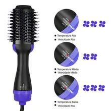Escova 3 Em 1 Secadora Alisadora 1200w Elétrica Quente Cabelo 110v - Azul menta - Visão 3