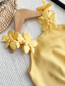 Summer Cute Woven Solid Color Camisole Dress For Girls - Yellow - View 3