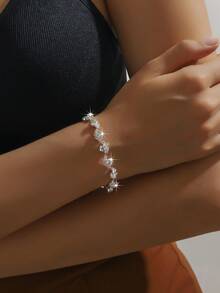 4pcs Silver-Tone Rhinestone Bridal Wedding Jewelry Set - Necklace, Earrings, Bracelet - Silver - View 5