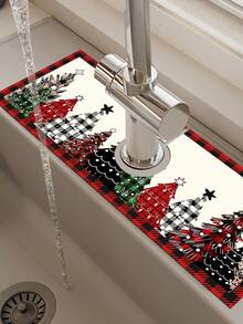 1 件 14*38 厘米圣诞厨房硅藻土垫，带圣诞树圣诞老人雪人姜饼人图案，水龙头吸水垫，浴室水龙头防溅垫，防潮防滑水龙头垫，厨房台面配件，2024 年家居圣诞装饰品