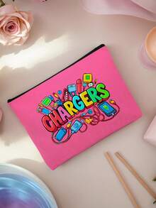 This Multi-Color Convenient Digital Storage Bag Is Printed With The Fun Letter "Charge" And Cartoon Charger, Socket, And Cable Patterns. Made Of Polyester Fabric, It Is Soft And Foldable, With A Zipper To Prevent Items From Falling Out. It Can Also Be Used To Store Data Cables. - Multicolor - View 9