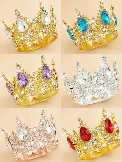 1pc Mini Baroque Round Crown Alloy Headpiece, Birthday Crown, Adult Gift Tiara For Women, Birthday Party Decor