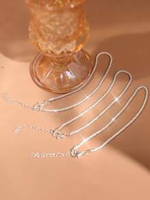 3pcs Copper Chain Starry Sky Reflective Minimalist Anklet Set - Silver - View 2